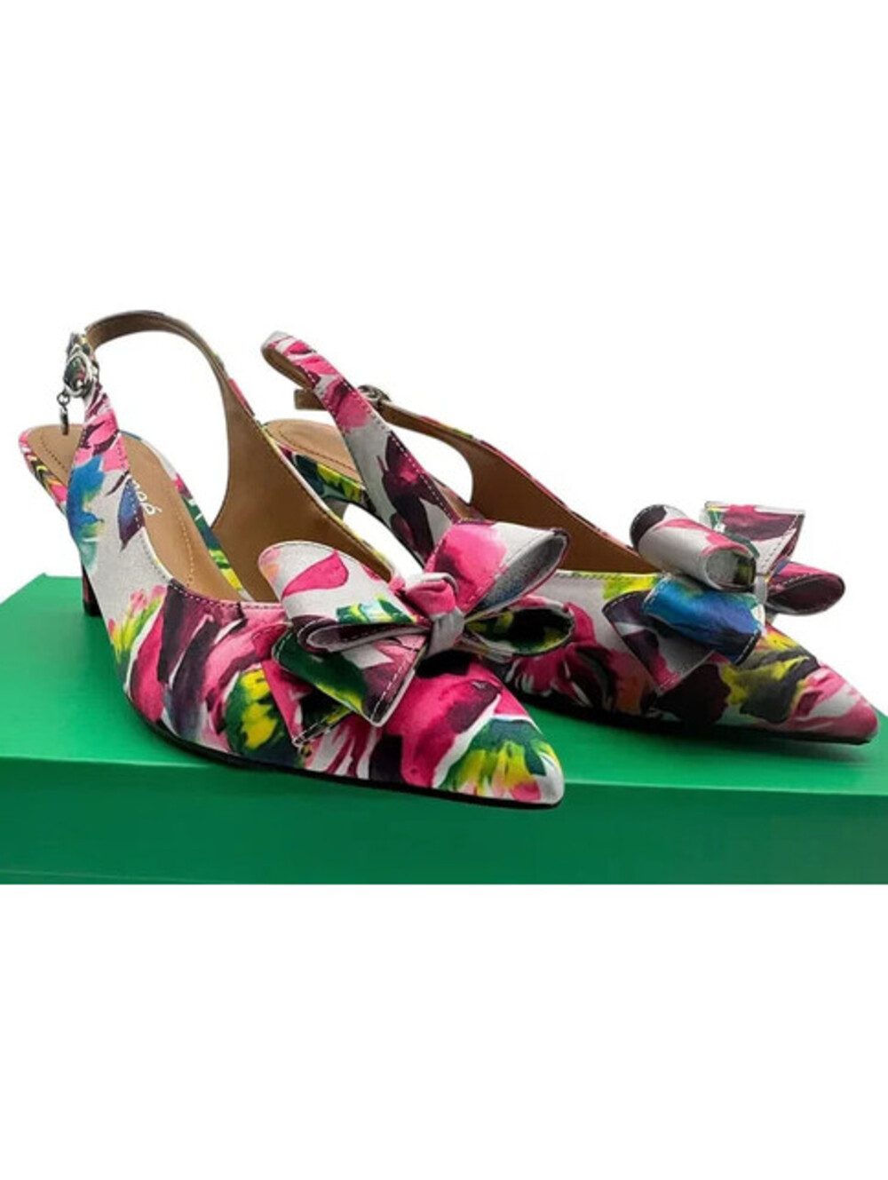 J Renee Floral Slingback Heels Size 7 Pointed Toe Bow Multicolor Dress Shoes